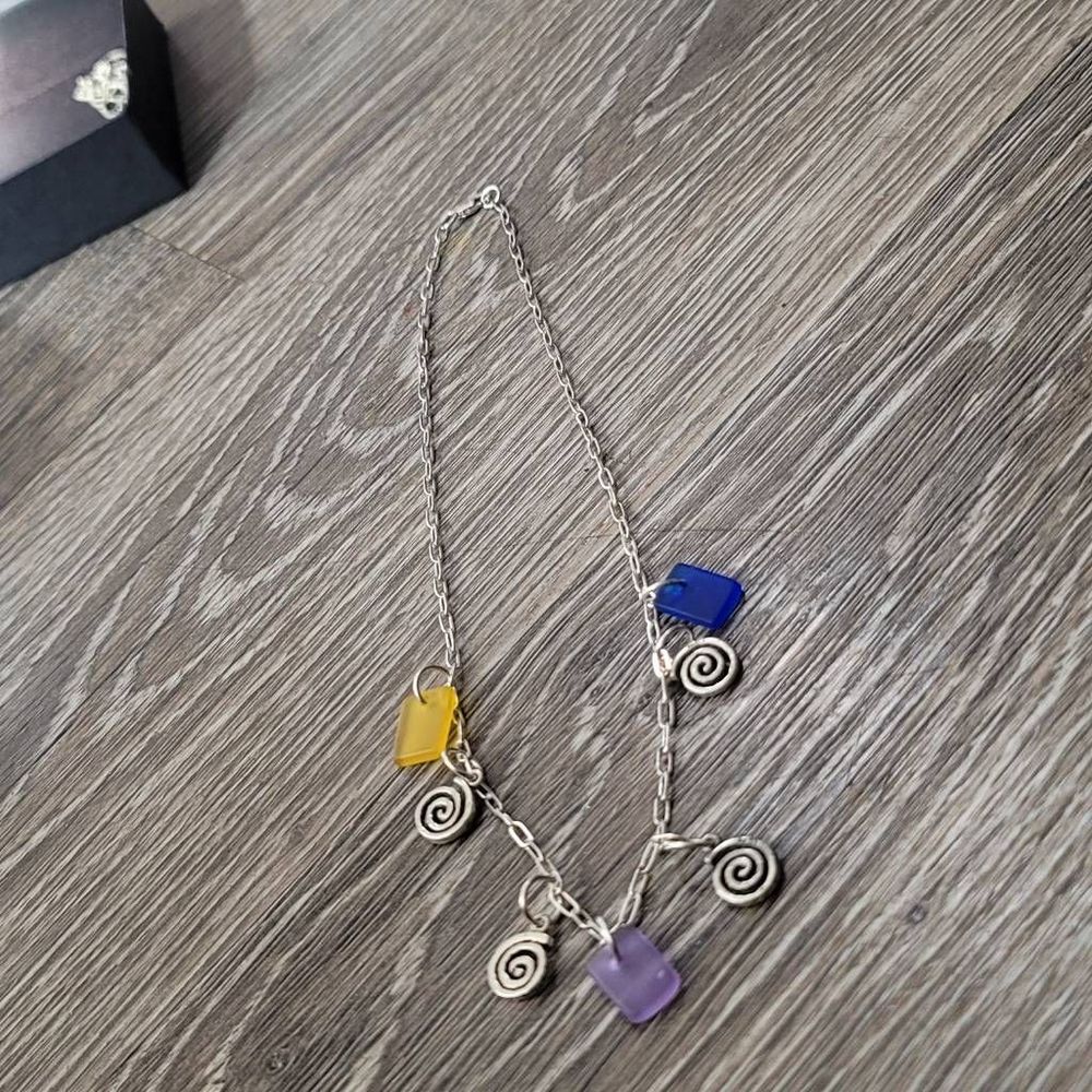 Sterling Sea glass swirl charm necklace